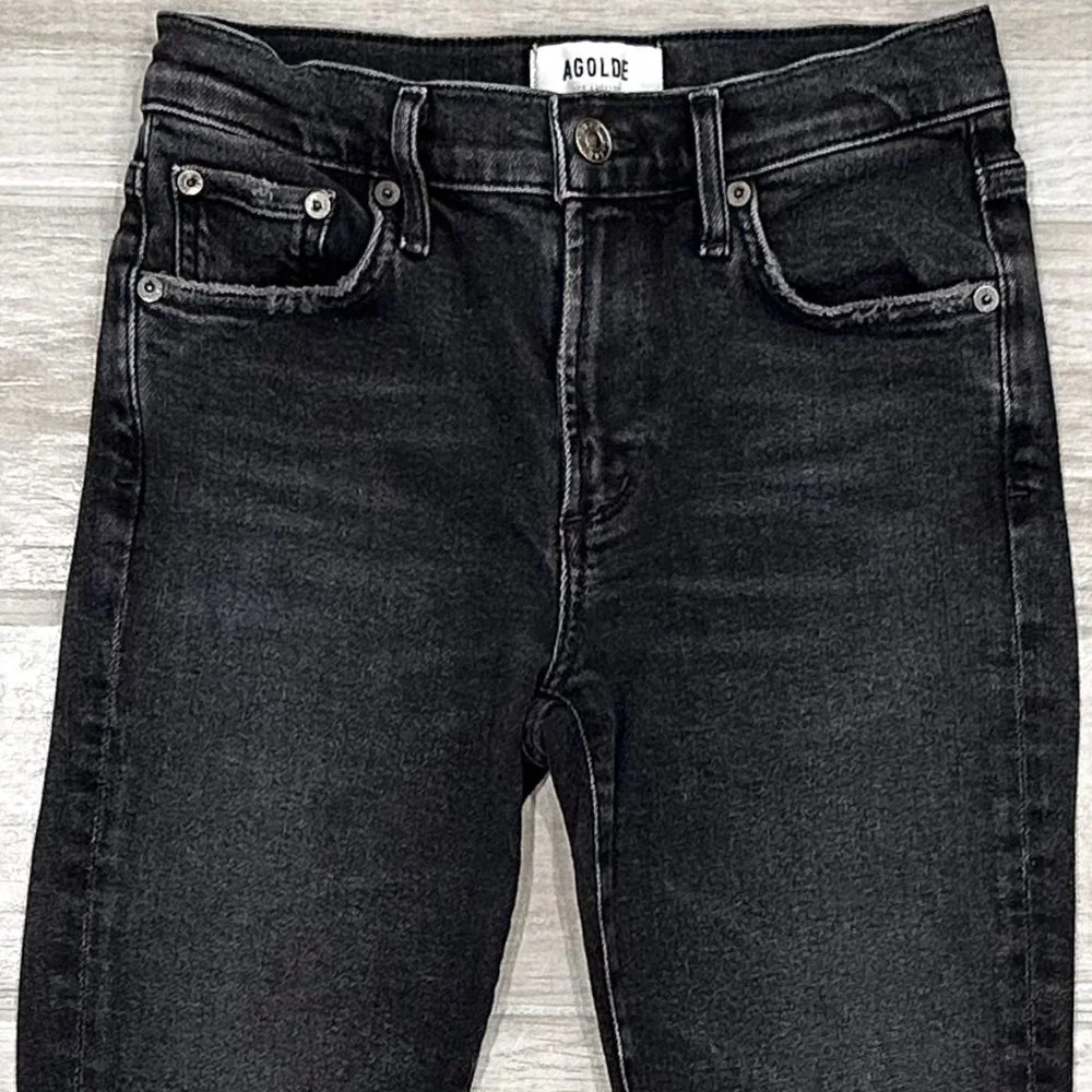 Agolde Sophie Mid-Rise Skinny Ankle Jeans in Trademark Washed Black Denim Sz 24